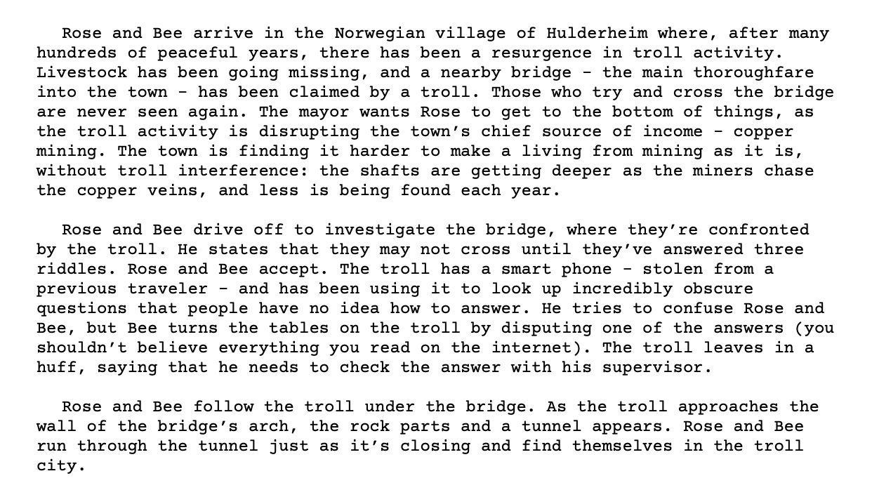 A screenshot of the overview document for The Troll Bridge graphic nover