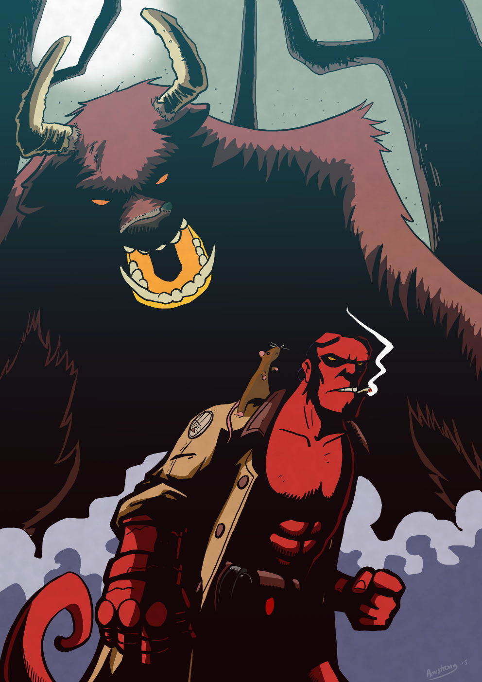 Hellboy and the little brown mouse face off against the Gruffalo