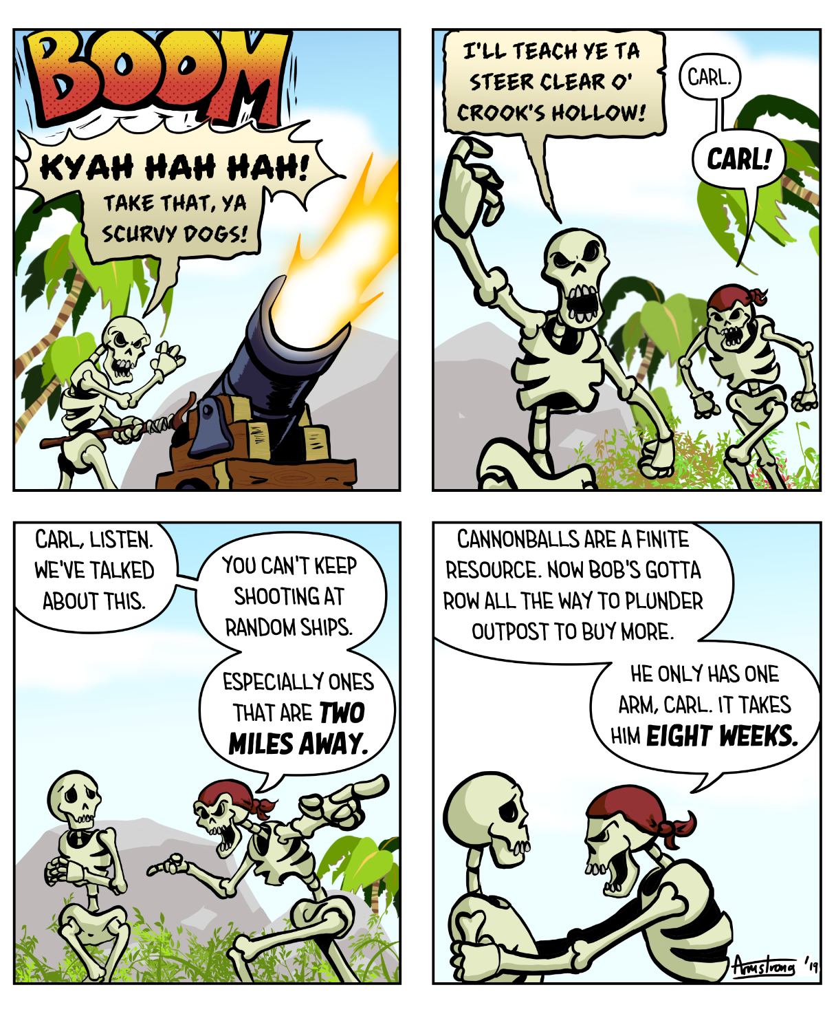 A comic strip featuring Skeletons from the video game Sea of Thieves